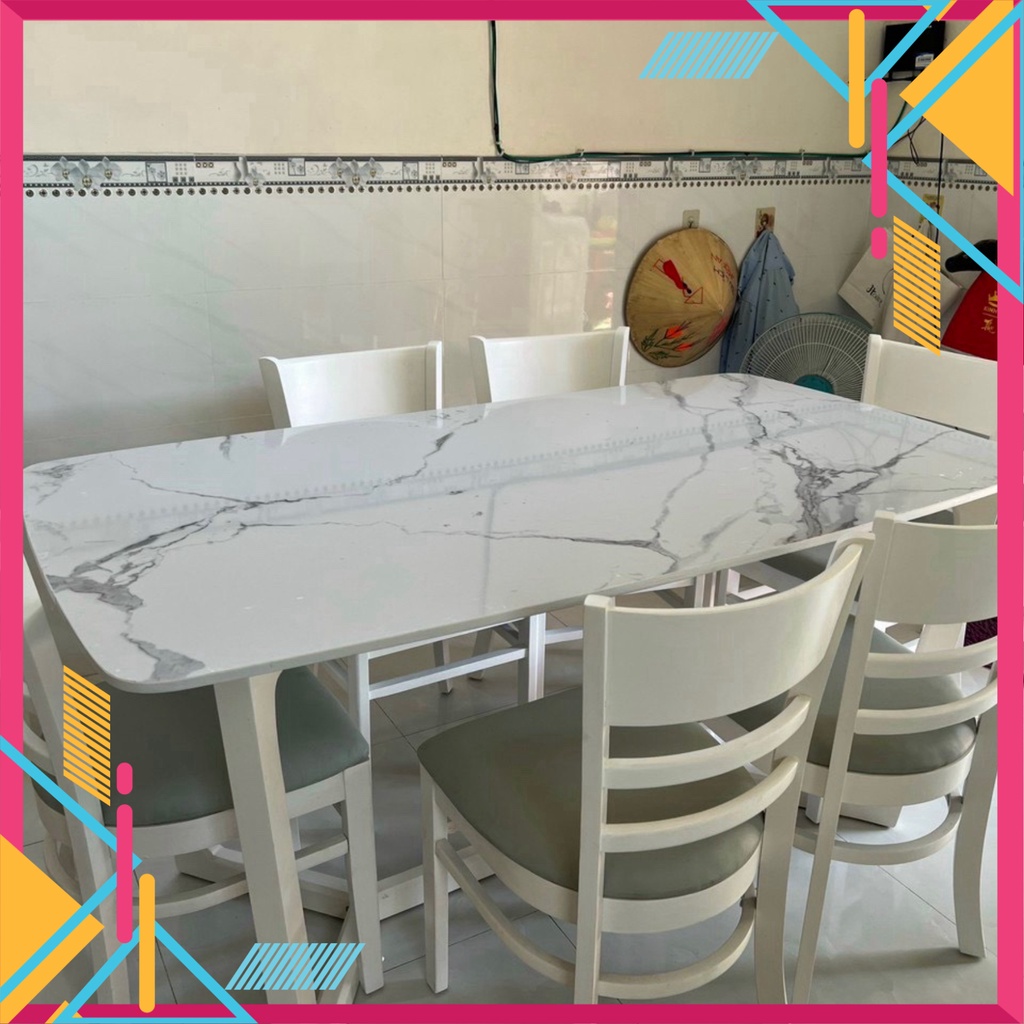 Bàn ăn cơm 6 ghế cabin gỗ, bàn đá nhân tạo vân mây loại 1 hiện đại, sang trọng - Nội Thất Ngọc Mai | BigBuy360 - bigbuy360.vn