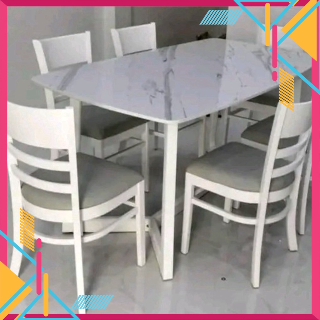 Bàn ăn cơm 6 ghế cabin gỗ, bàn đá nhân tạo vân mây loại 1 hiện đại, sang trọng - Nội Thất Ngọc Mai | BigBuy360 - bigbuy360.vn