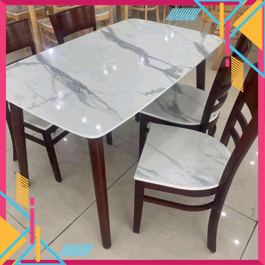 Bộ bàn ăn 4 ghế mặt giả đá siêu chắc chắn, bàn ăn cơm gia đình - Nội Thất Ngọc Mai