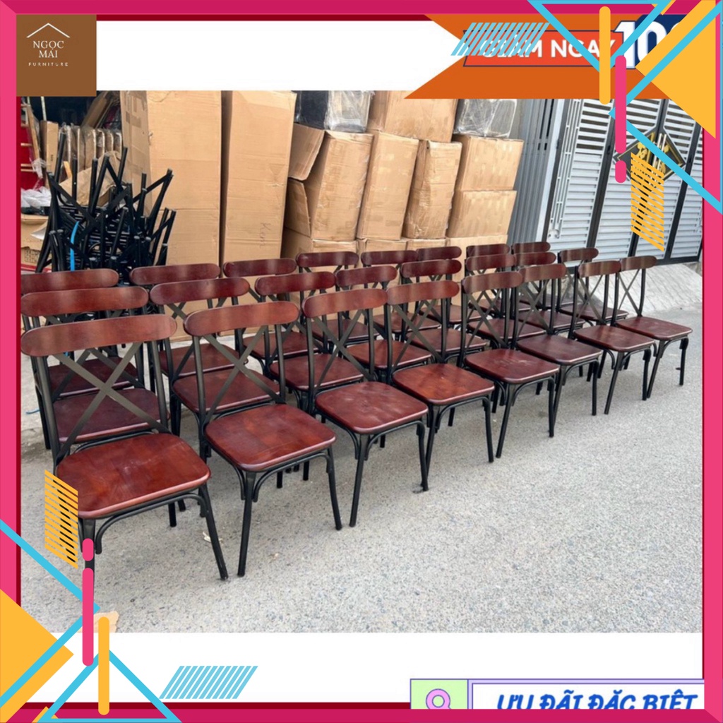 Ghế Chữ X sắt Mặt gỗ sang trọng phù hơp làm ghế quán ăn, nhà hàng - HÀNG XƯỞNG - Nội Thất Ngọc Mai