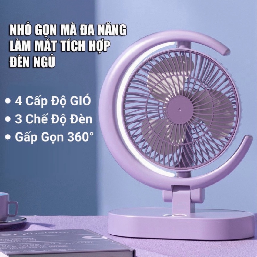 Quạt Để Bàn Tích Điện Mini 4 Cấp Độ Gió, Kèm đèn