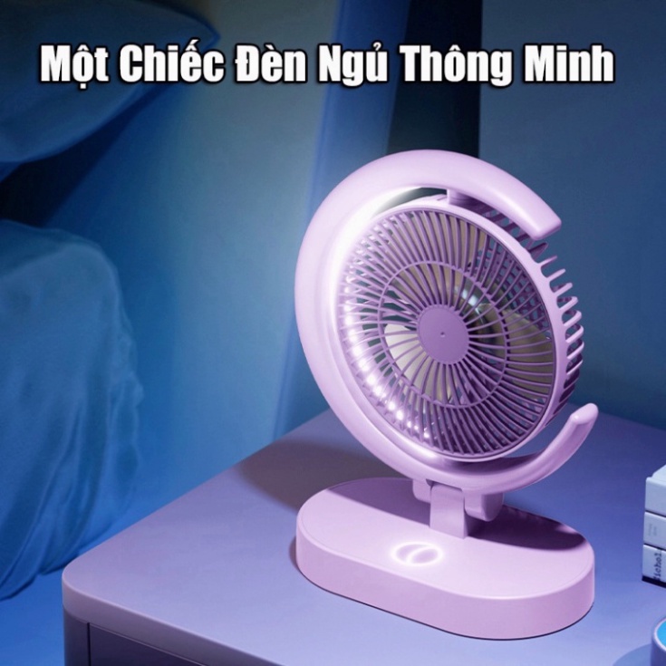 Quạt Để Bàn Tích Điện Mini 4 Cấp Độ Gió, Kèm đèn