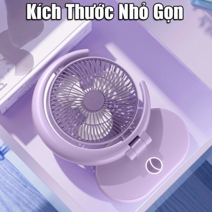 Quạt Để Bàn Tích Điện Mini 4 Cấp Độ Gió, Kèm đèn