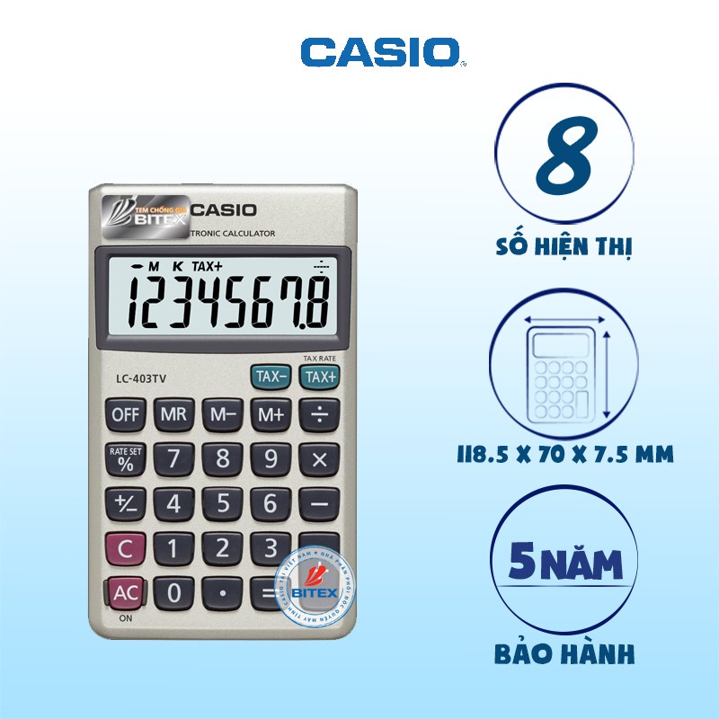 Máy tính Casio LC-403TV nhỏ gọn bỏ vừa túi áo...