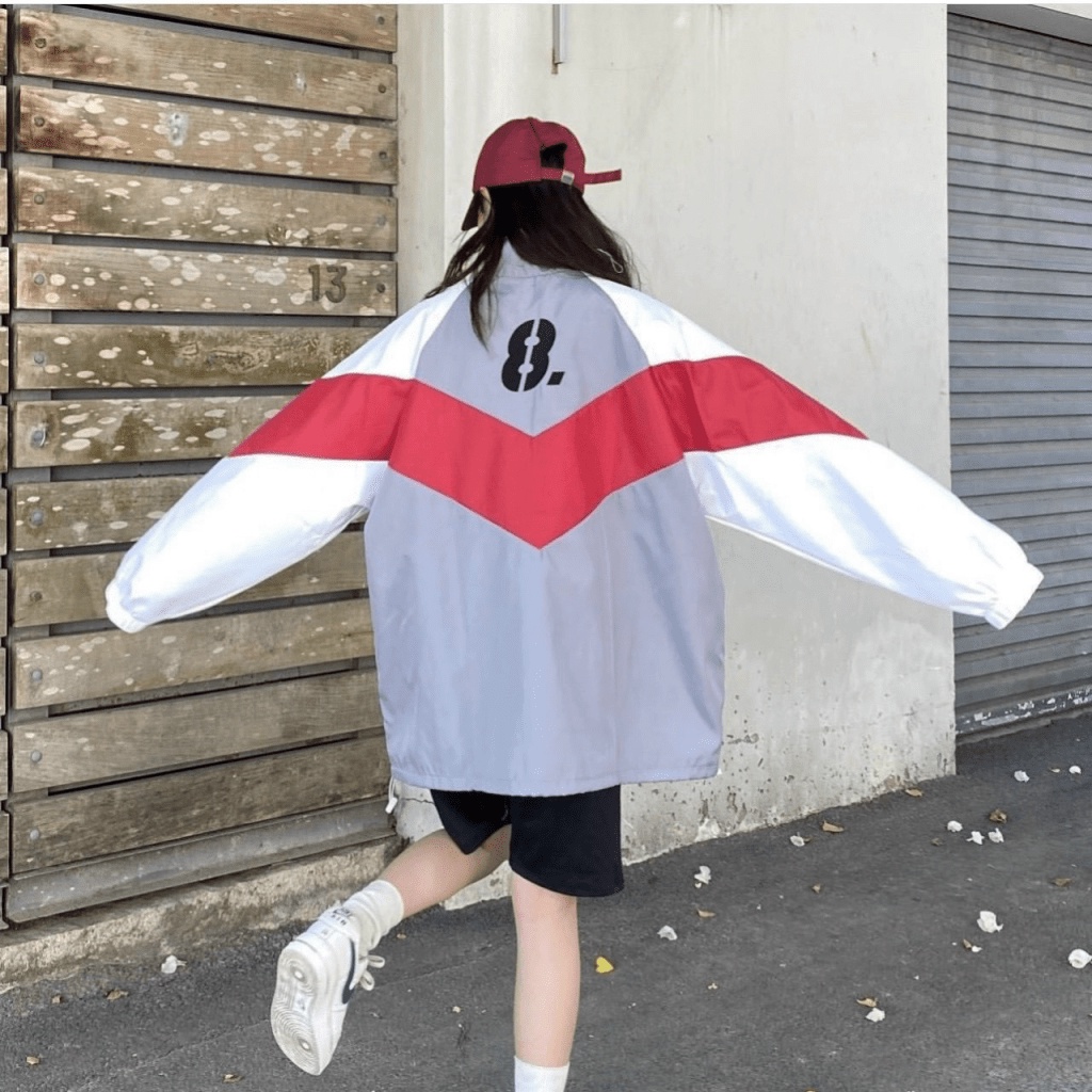 Áo Khoác Nữ Unisex Phối Ba Màu Viền V Khoá Zip  Phong Cách Hot Trend