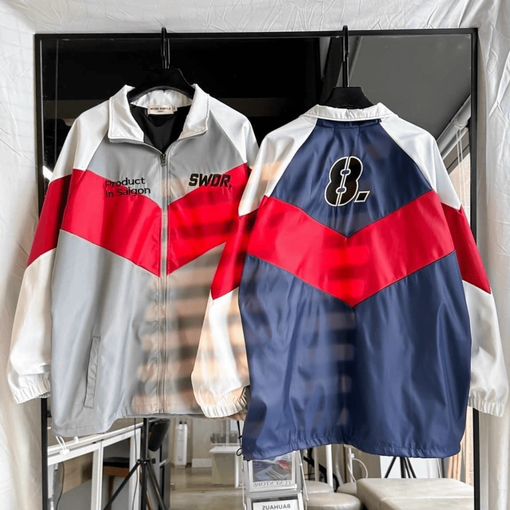 Áo Khoác Nữ Unisex Phối Ba Màu Viền V Khoá Zip  Phong Cách Hot Trend