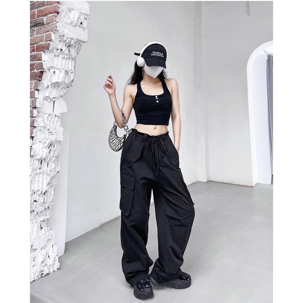 Đc Quần kaki túi hộp ống rộng Cargo Pants, phối dây rút eo, form unisex nam nữ - Yoshop oke | BigBuy360 - bigbuy360.vn