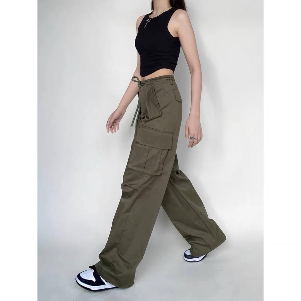 Đc Quần kaki túi hộp ống rộng Cargo Pants, phối dây rút eo, form unisex nam nữ - Yoshop oke | BigBuy360 - bigbuy360.vn