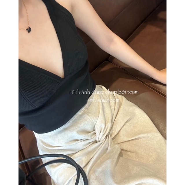 Chân váy suông cạp xoắn dáng dài hai lớp thiết kế - Bisou.room