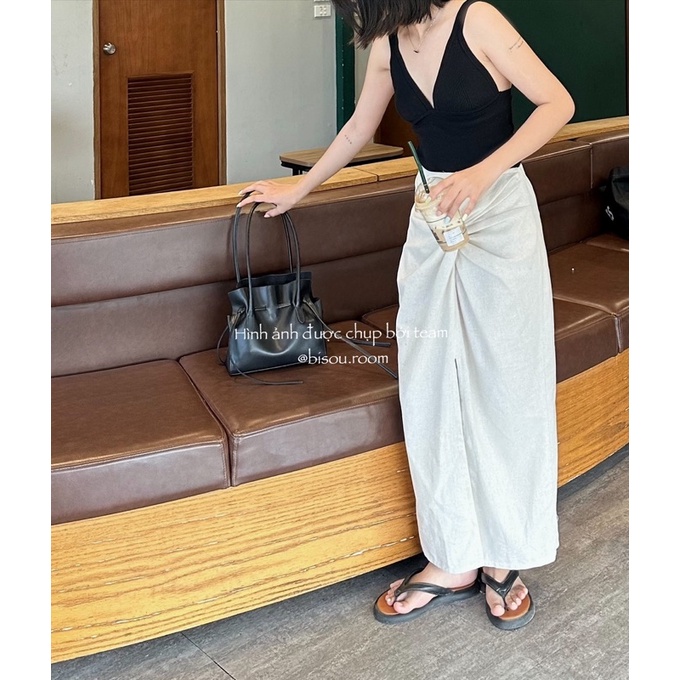 Chân váy suông cạp xoắn dáng dài hai lớp thiết kế - Bisou.room