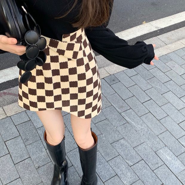 Jiashucheng Chân Váy Chữ A Lưng Cao Dáng Ôm Họa Tiết Kẻ Sọc Phong Cách Mùa Thu Mới Cho Nữ