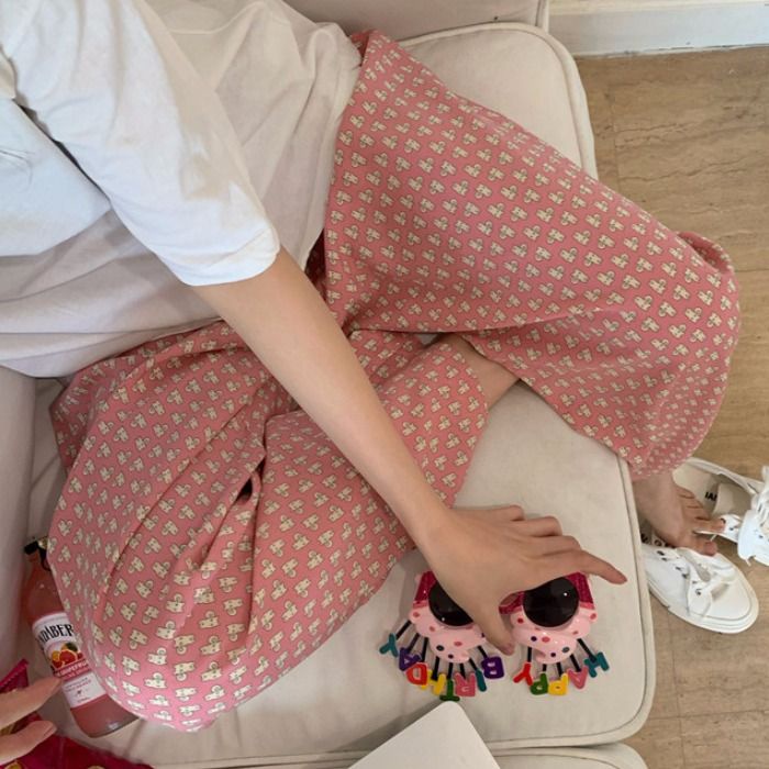 Jiashucheng Quần Ống Cong Đi Bộ In Hoạt Hình Dễ Thương Phong Cách Hàn Quốc Cho Nữ