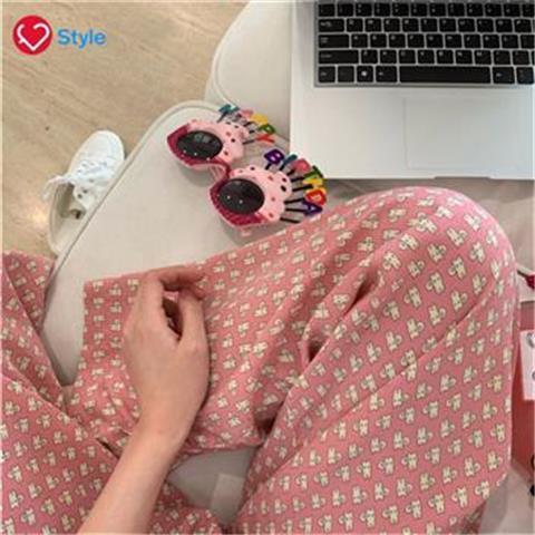 Jiashucheng Quần Ống Cong Đi Bộ In Hoạt Hình Dễ Thương Phong Cách Hàn Quốc Cho Nữ