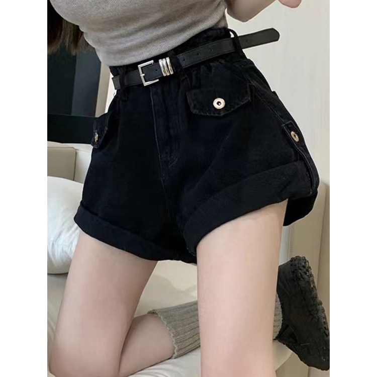 Jiashucheng Quần Short Denim Lưng Cao Ống Rộng Xoăn Cỡ Lớn Phong Cách Retro Mùa Hè Bán Chạy Cho Nữ