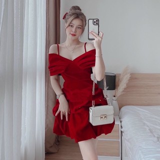 [ mã 12] ĐẦM NHUNG 2S RỚT VAI PHỒNG