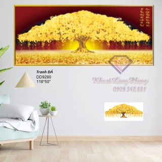 Tranh đính đá Cây kim tiền Giàu sang phú quý D9280  -1m18x55 cm ( chưa đính)