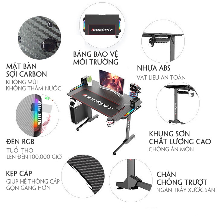 Bàn gaming phiên bản cao cấp hàng nhập khẩu , Kích thước Dài 1m1 x Rộng 60cm x Cao 75cm | BigBuy360 - bigbuy360.vn