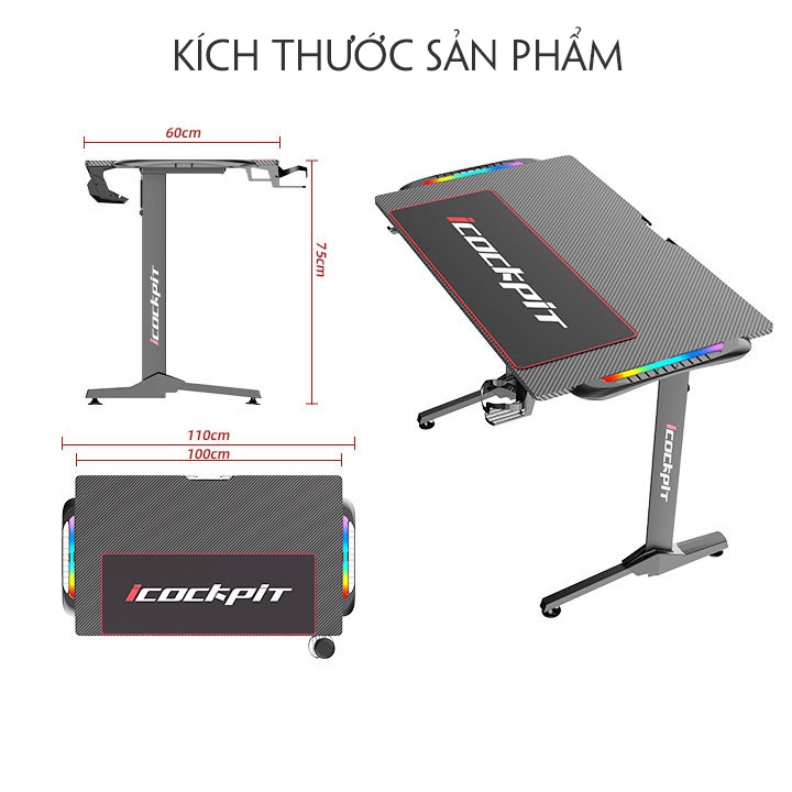 Bàn gaming phiên bản cao cấp hàng nhập khẩu , Kích thước Dài 1m1 x Rộng 60cm x Cao 75cm | BigBuy360 - bigbuy360.vn