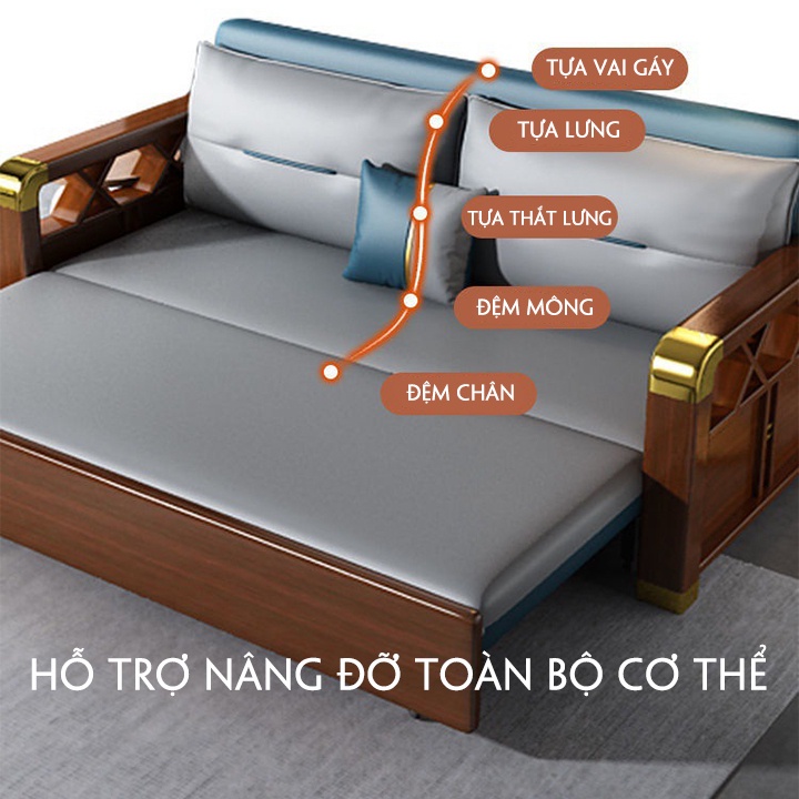 Sofa giường đa năng tay gỗ có ngăn chứa đồ hàng nhập khẩu cao cấp | BigBuy360 - bigbuy360.vn