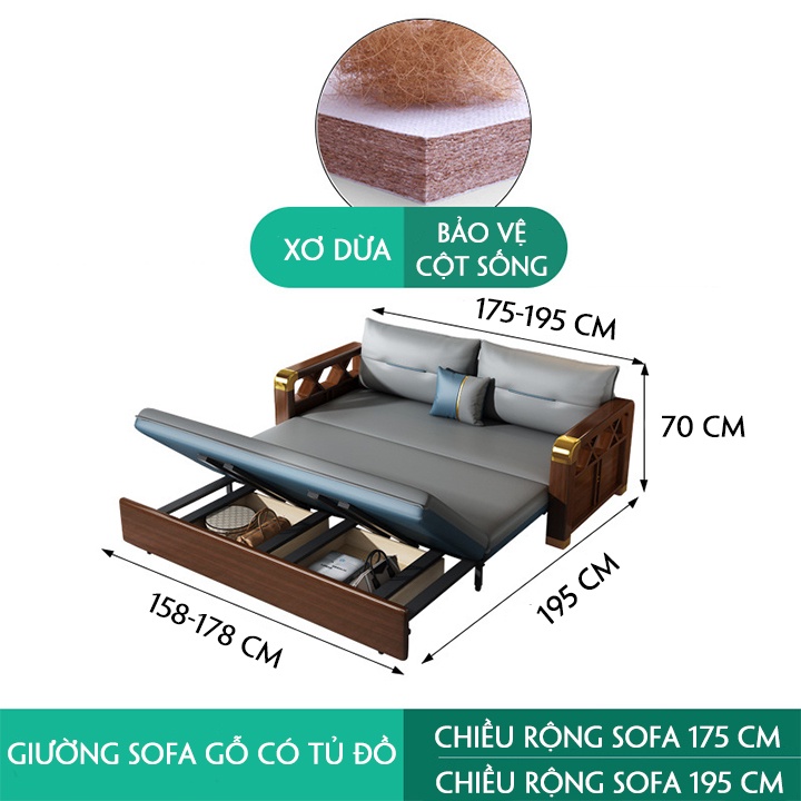 Sofa giường đa năng tay gỗ có ngăn chứa đồ hàng nhập khẩu cao cấp | BigBuy360 - bigbuy360.vn