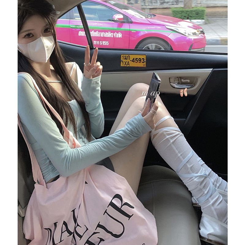 White jk Pile Tất Bắp Chân Dài Qua Gối Siêu Mỏng Thời Trang Mùa Hè Màu Trắng Thuần Khiết Phong Cách Desire @ -