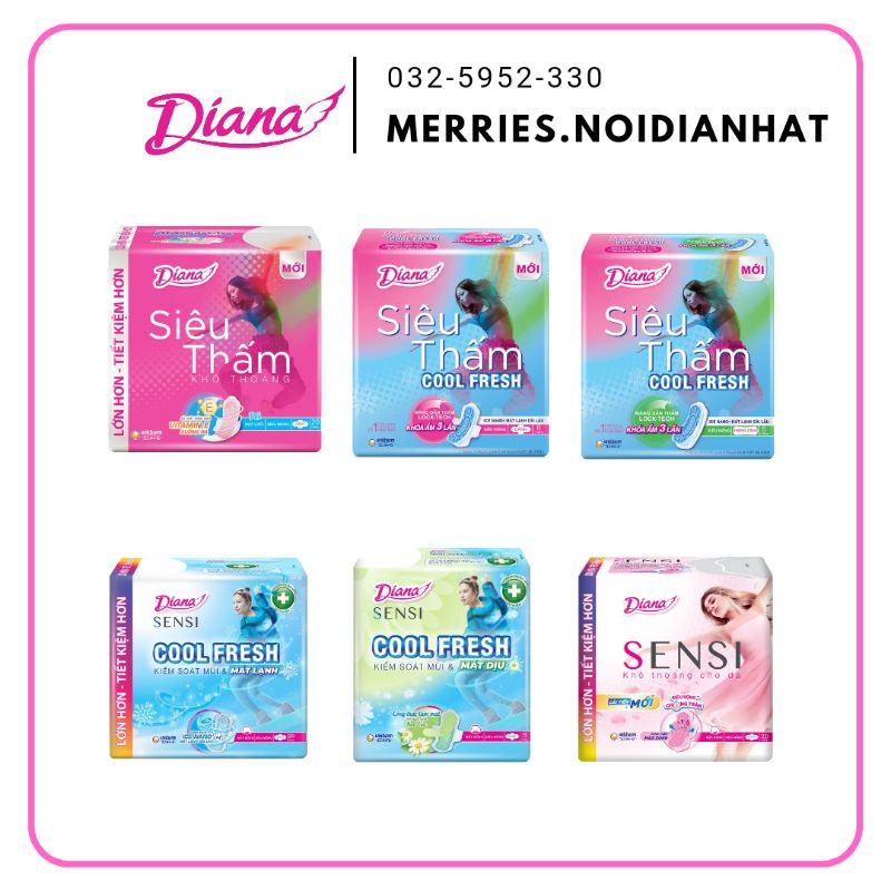 [Mã SMKB151 giảm 10% đơn 500.000Đ] [NGÀY] Băng vệ sinh DIANA Sensi Cool Fresh/Sensi/Siêu Thấm SMC SMKC