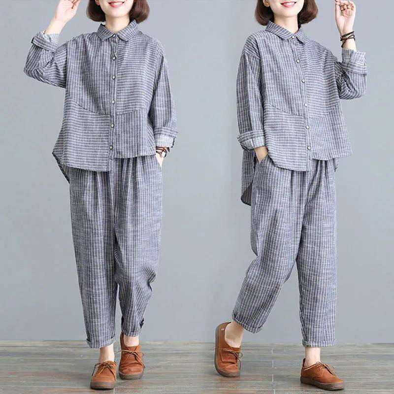 Set Đồ Hai Món Họa Tiết Kẻ Sọc Phong Cách Cổ Điển Thời Trang Mùa Thu 2021 Dành Cho Nữ