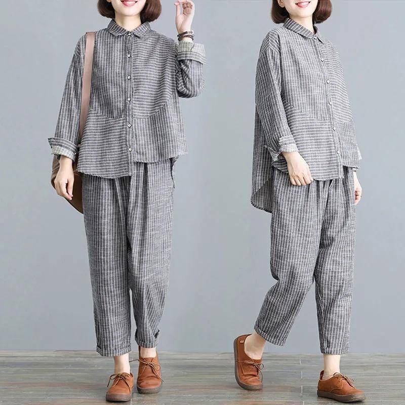 Set Đồ Hai Món Họa Tiết Kẻ Sọc Phong Cách Cổ Điển Thời Trang Mùa Thu 2021 Dành Cho Nữ