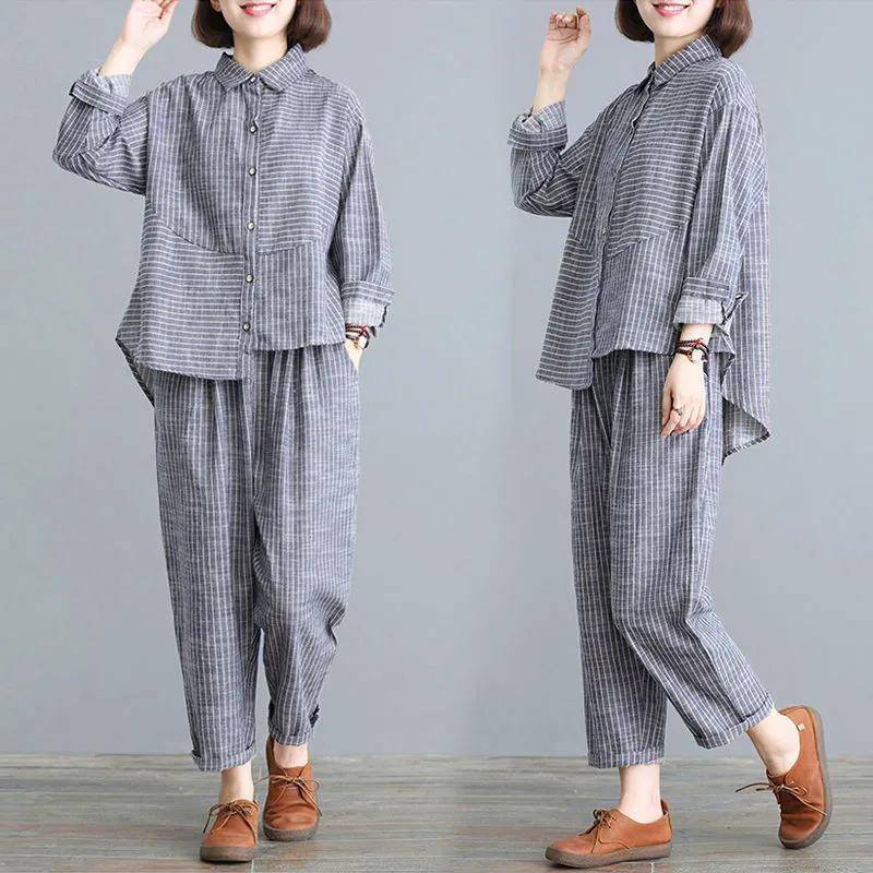 Set Đồ Hai Món Họa Tiết Kẻ Sọc Phong Cách Cổ Điển Thời Trang Mùa Thu 2021 Dành Cho Nữ