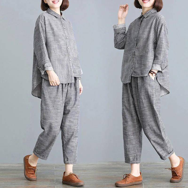 Set Đồ Hai Món Họa Tiết Kẻ Sọc Phong Cách Cổ Điển Thời Trang Mùa Thu 2021 Dành Cho Nữ