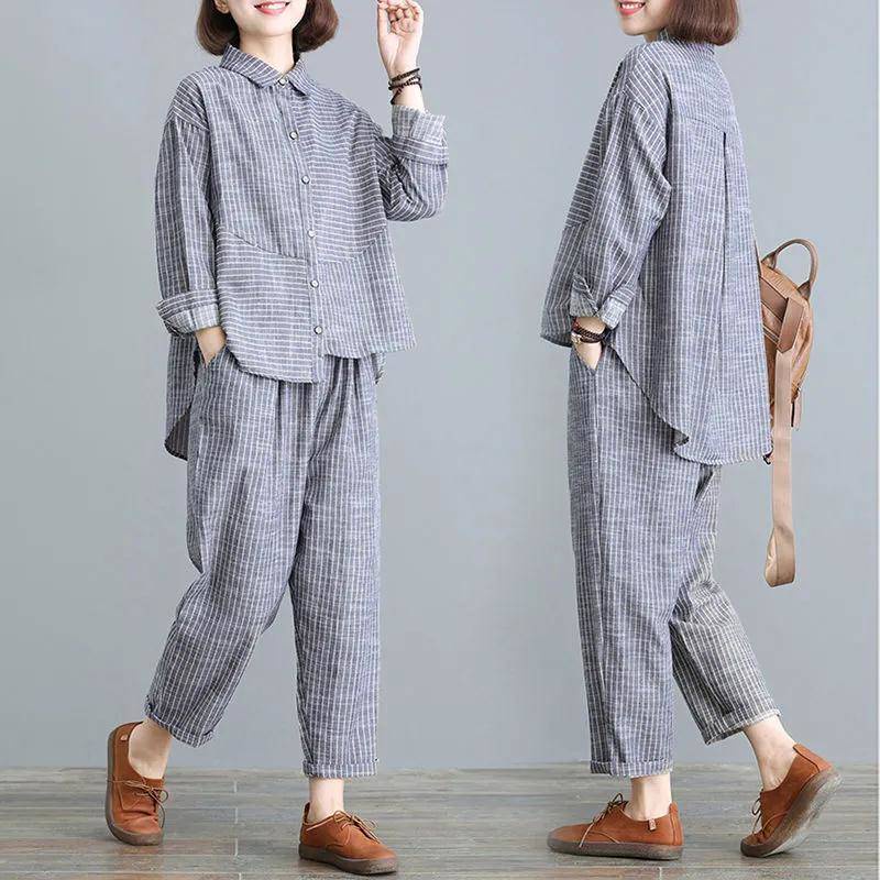 Set Đồ Hai Món Họa Tiết Kẻ Sọc Phong Cách Cổ Điển Thời Trang Mùa Thu 2021 Dành Cho Nữ