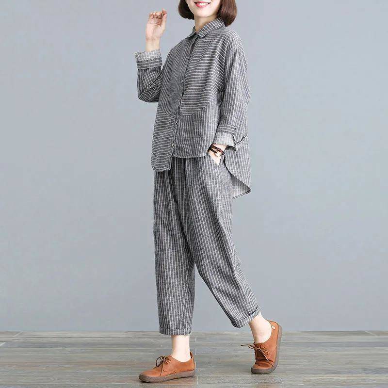 Set Đồ Hai Món Họa Tiết Kẻ Sọc Phong Cách Cổ Điển Thời Trang Mùa Thu 2021 Dành Cho Nữ