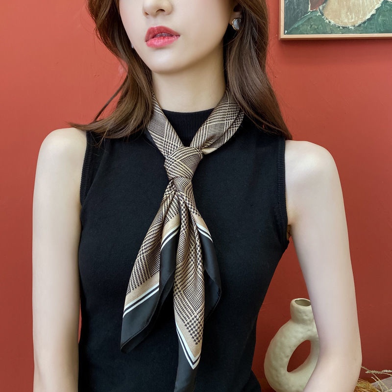 Khăn Choàng Lụa Dáng Vuông Nhỏ Thời Trang Thu Đông Phong Cách Hàn Quốc Cho Nữ
