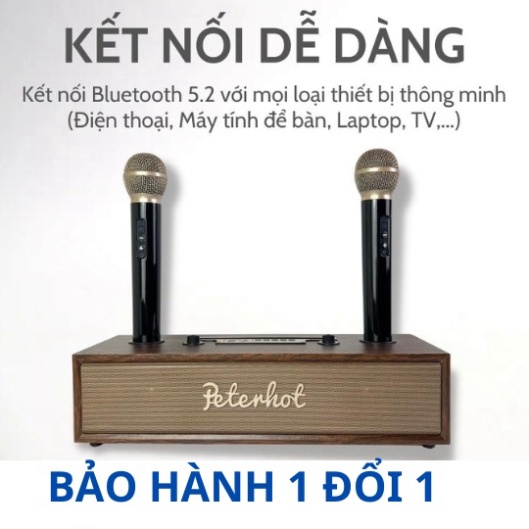 Loa bluetooth karaoke PETERHOT A100 phiên bản mới chất lượng cao,loa không dây kèm 2 micro với âm thanh chuẩn hay có BH