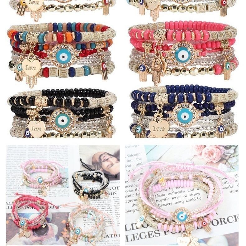 Vòng Đeo Tay Xỏ Hạt Cườm Xỏ Nhiều Lớp Phong Cách Dân Tộc Instagram millet Hình Trái Tim Tình Yêu Thích Hợp Mang Theo com