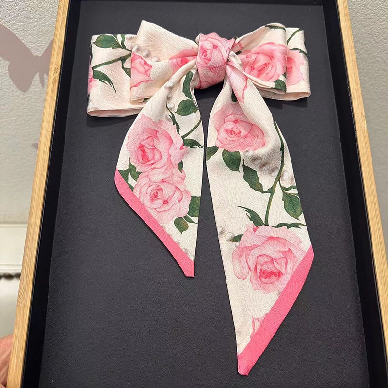 Khăn Quàng Cổ Lụa Thắt Nơ Họa Tiết Hoa Phong Cách Pháp Cổ Điển Dành Cho Nữ