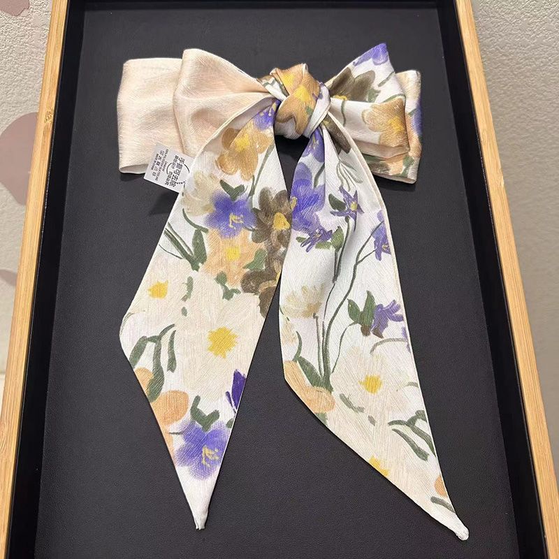 Khăn Quàng Cổ Lụa Thắt Nơ Họa Tiết Hoa Phong Cách Pháp Cổ Điển Dành Cho Nữ
