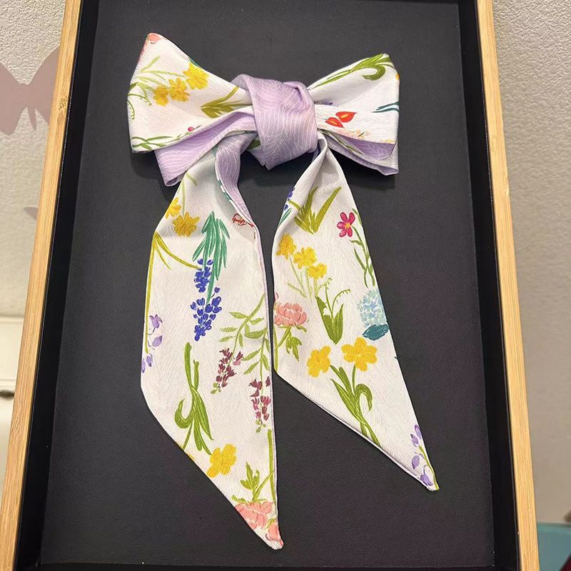 Khăn Quàng Cổ Lụa Thắt Nơ Họa Tiết Hoa Phong Cách Pháp Cổ Điển Dành Cho Nữ