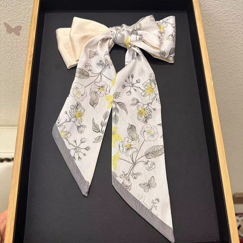 Khăn Quàng Cổ Lụa Thắt Nơ Họa Tiết Hoa Phong Cách Pháp Cổ Điển Dành Cho Nữ