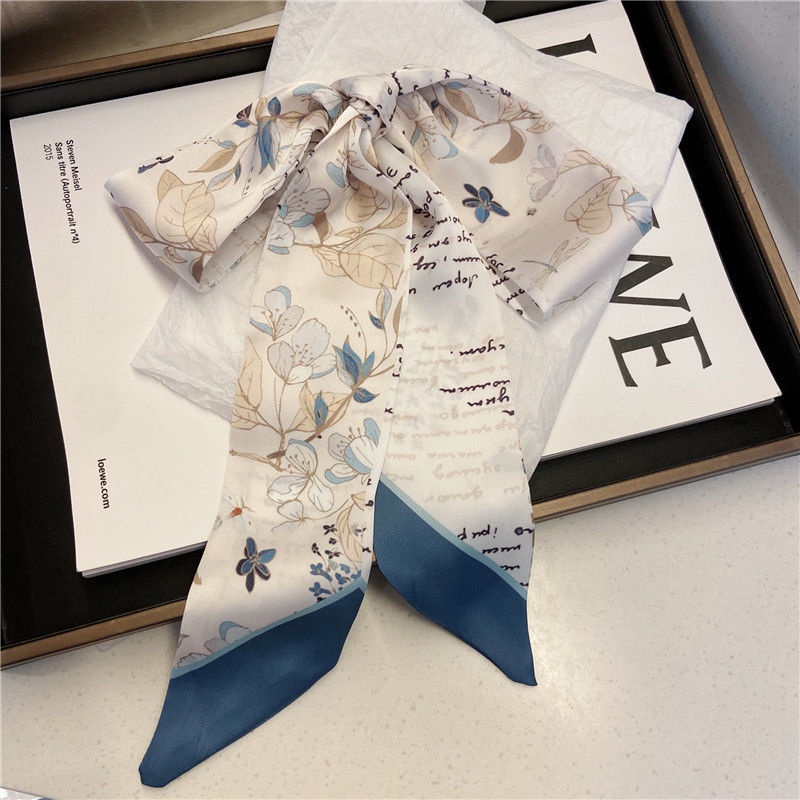 Khăn Quàng Cổ Lụa In Hoa 130X7.5Cm Trang Trí Đa Năng