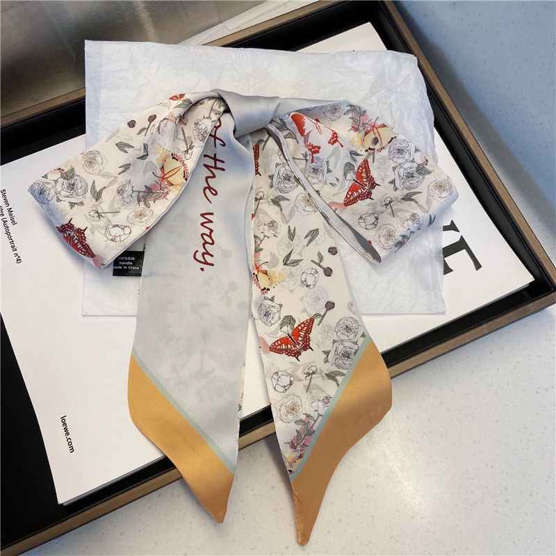 Khăn Quàng Cổ Lụa In Hoa 130X7.5Cm Trang Trí Đa Năng