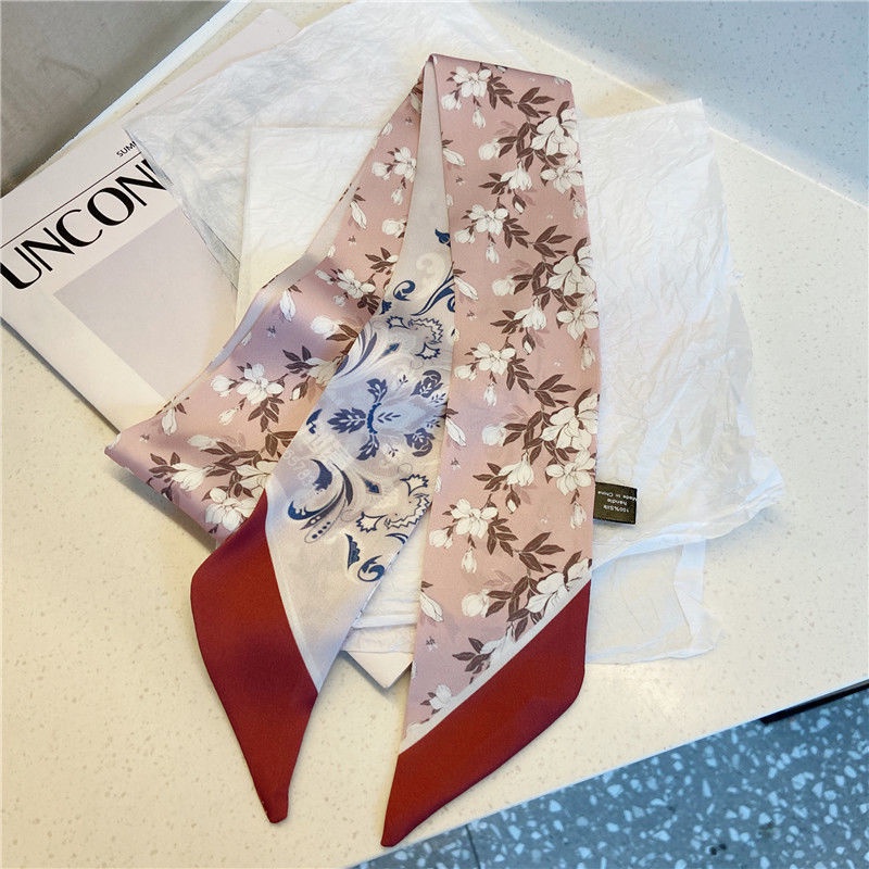 Khăn Quàng Cổ Lụa In Hoa 130X7.5Cm Trang Trí Đa Năng