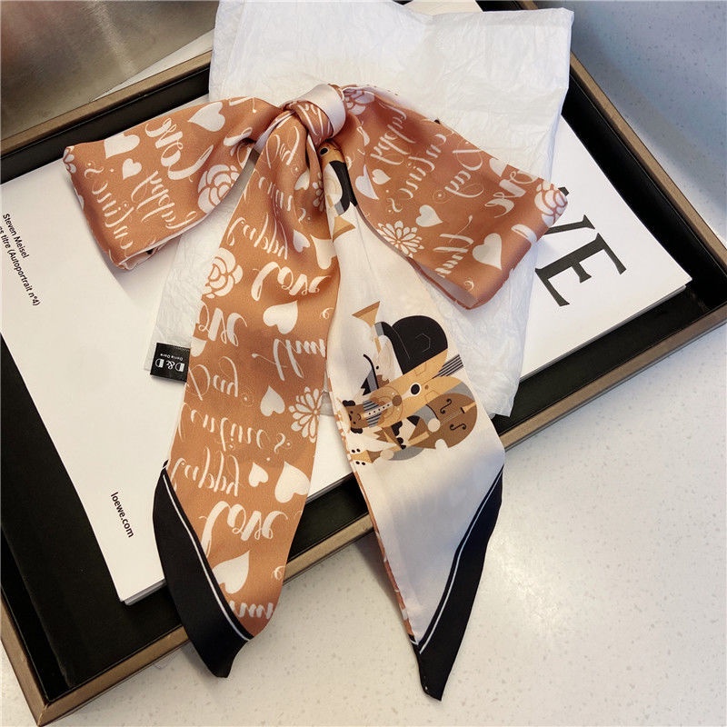 Khăn Quàng Cổ Lụa In Hoa 130X7.5Cm Trang Trí Đa Năng