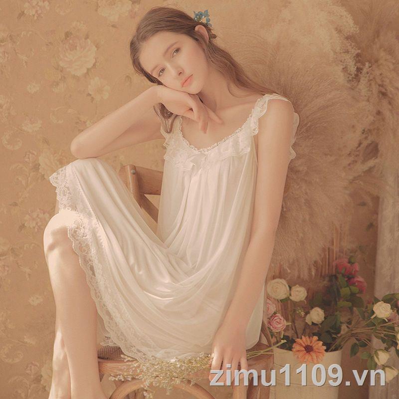 Dồ ngủ Váy ngủ（M-XL）Đầm Ngủ Hai Dây Dáng Dài Vải Mỏng Phối Ren Thời Trang Mùa Hè Quyến Rũ Cho Nữ