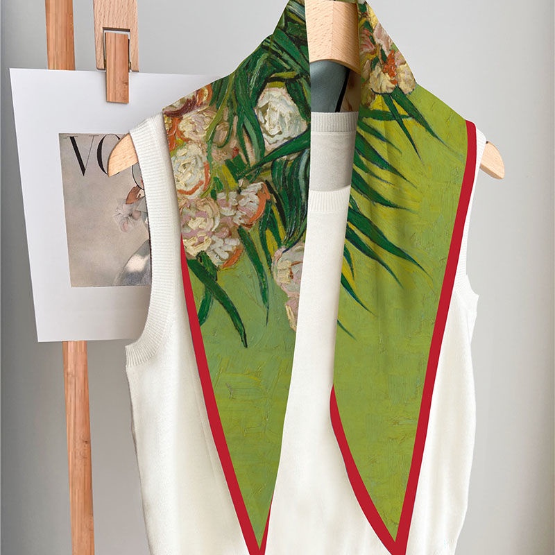 Khăn Choàng Lụa YILIAN Anh Quốc Họa Tiết Tranh Sơn Dầu Hình Thoi twill Điều Hòa Không Khí Cho Nữ