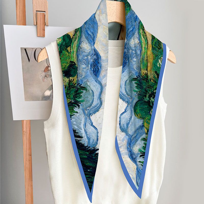 Khăn Choàng Lụa YILIAN Anh Quốc Họa Tiết Tranh Sơn Dầu Hình Thoi twill Điều Hòa Không Khí Cho Nữ