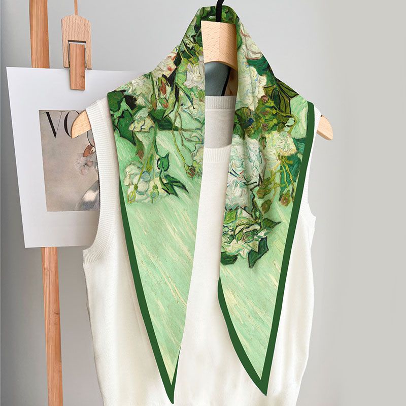 Khăn Choàng Lụa YILIAN Anh Quốc Họa Tiết Tranh Sơn Dầu Hình Thoi twill Điều Hòa Không Khí Cho Nữ