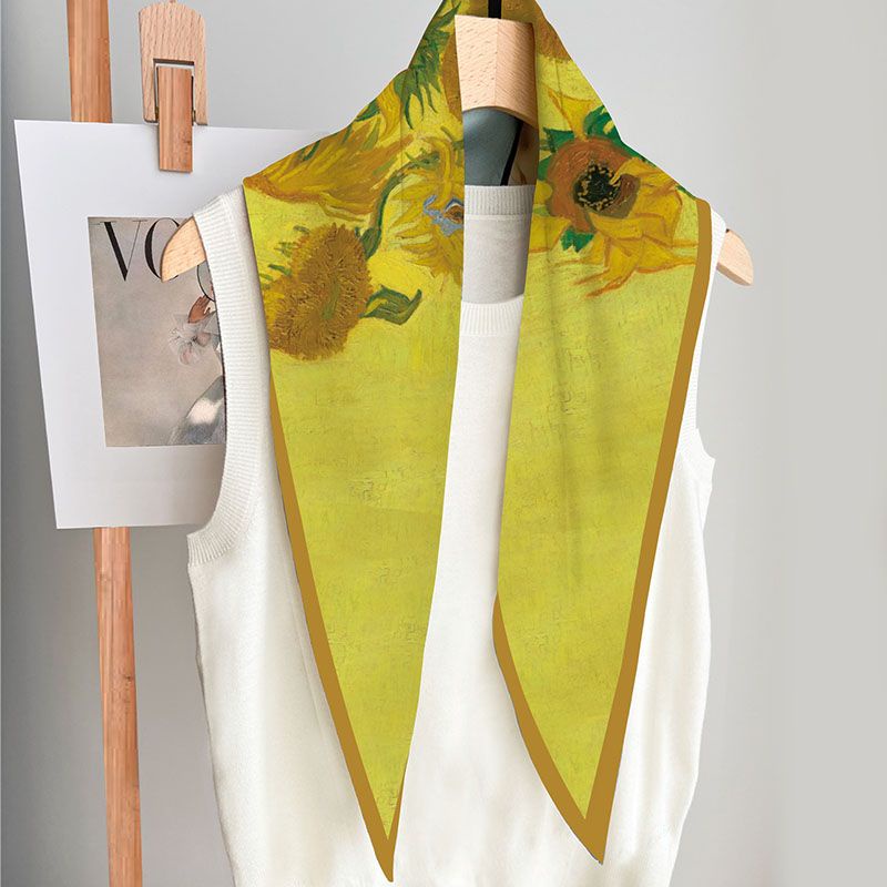 Khăn Choàng Lụa YILIAN Anh Quốc Họa Tiết Tranh Sơn Dầu Hình Thoi twill Điều Hòa Không Khí Cho Nữ