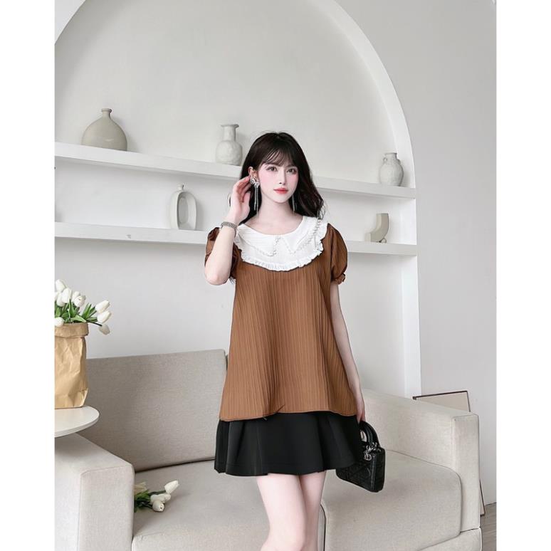 ÁO bầu bèo cổ mẫu mới - tkutrang chất đũi hàn dáng xòe