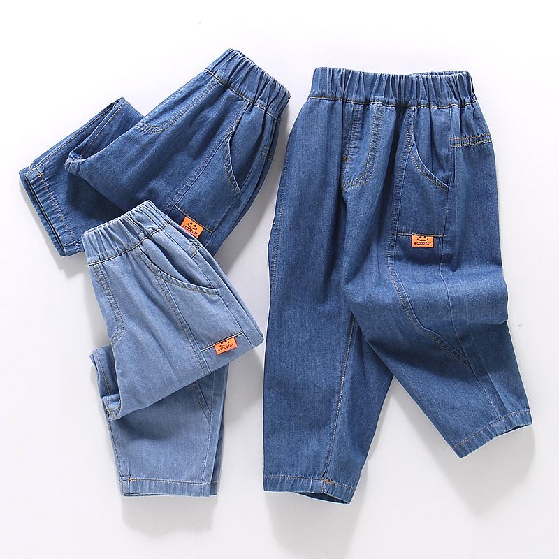 Quần Denim Cotton Mỏng Màu Trơn Chống Muỗi Dành Cho Bé Trai